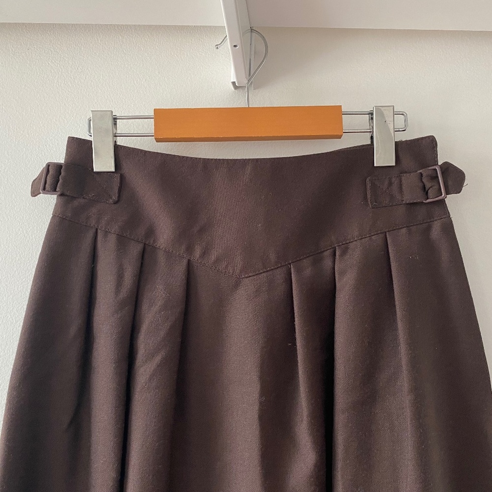 Brown Pure Wool Midi Skirt